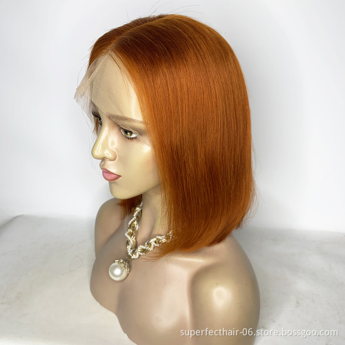 Ready To Ship Wholesale Price Ginger Color Bob Wig Brazilian Virgin Hair Transparent Lace Front Wig Colored Bob Wig